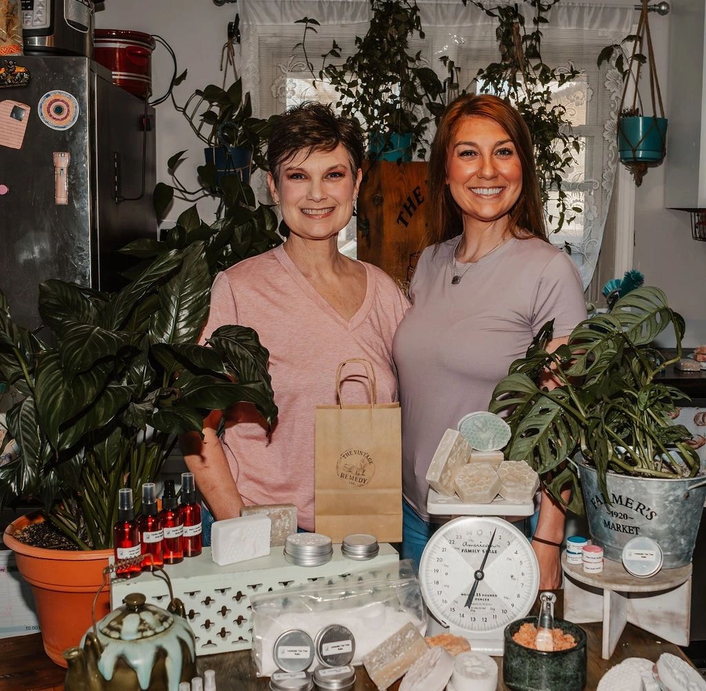 The founders of The Vintage Remedy LLC with their handcrafted products